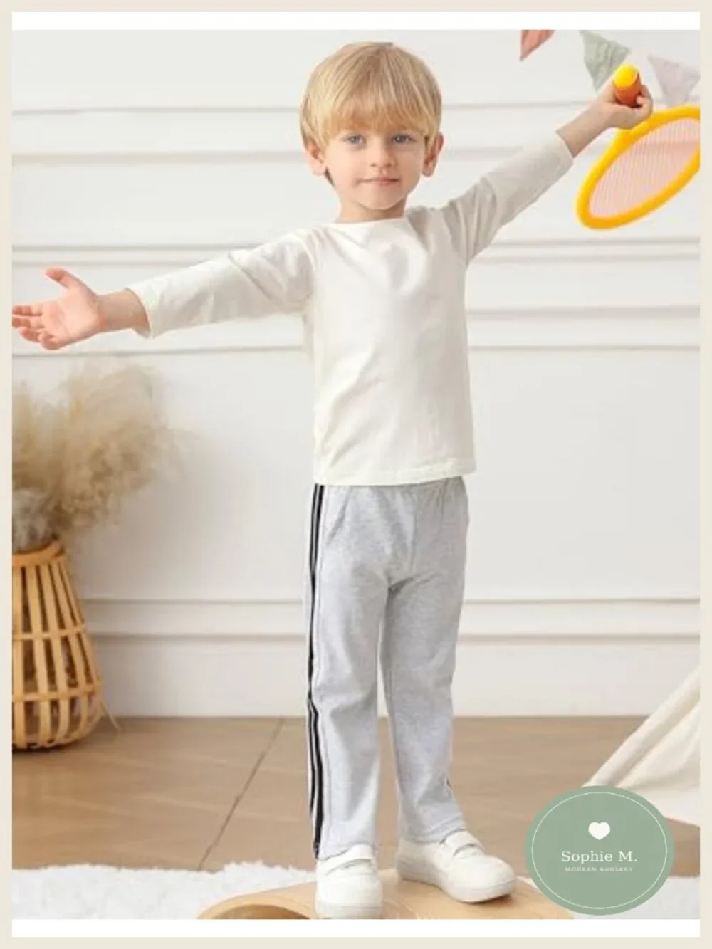 Toddler Boys Cotton Sweatpants with Side Stripes, Straight Leg, Elastic Waist